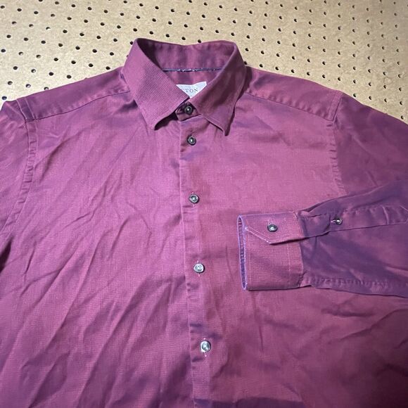 ETON Contemporary LS Button Up Shirt Euro Geometric Deep Red Size 42/Large Men - Picture 3 of 9